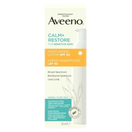AVEENO Calm+restore moisturising lotion SPF50 hydratačné opalovacie mlieko 50 ml v zľave