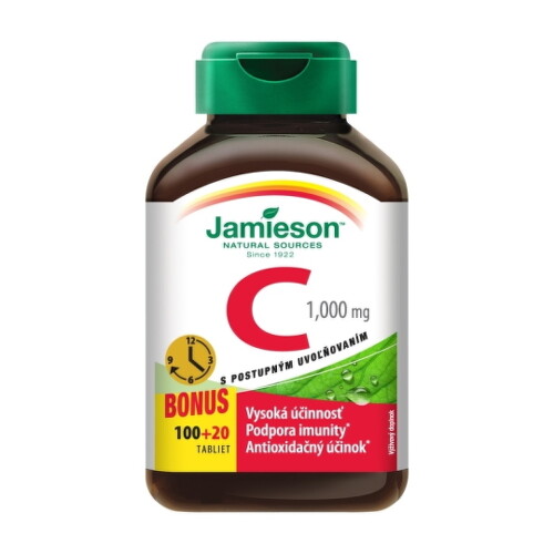 Zľava na JAMIESON Vitamín C 1000 mg tablety s postupným uvoľňovaním 100+20 kusov ZADARMO JAMIESON Vitamín C 1000 mg tablety s postupným uvoľňovaním 100+20 kusov ZADARMO v zľave